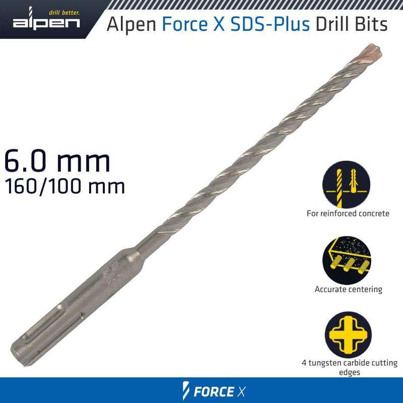 Force X 6.0 X 160/100 Sds Plus Rebar Drill Bit X4 Cutting Edges Bulk