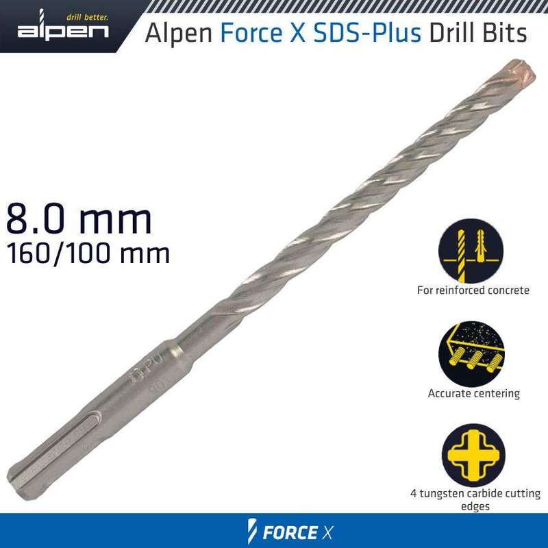 Force X 8.0 X 160/100 Sds Plus Rebar Drill Bit X4 Cutting Edges Bulk
