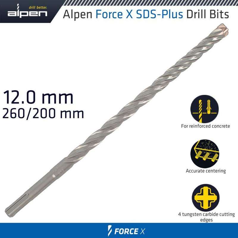 Force X 12.0 X 260/200 Sds Plus Rebar Drill Bit X4 Cutting Edges Bul