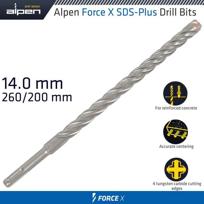 Force X 14.0 X 260/200 Sds Plus Rebar Drill Bit X4 Cutting Edges Bul