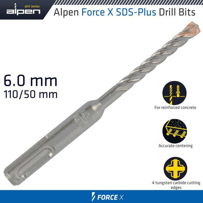 Force X 6.0 X 110/050 Sds Plus Rebar Drill Bit X4 Cutting Edges