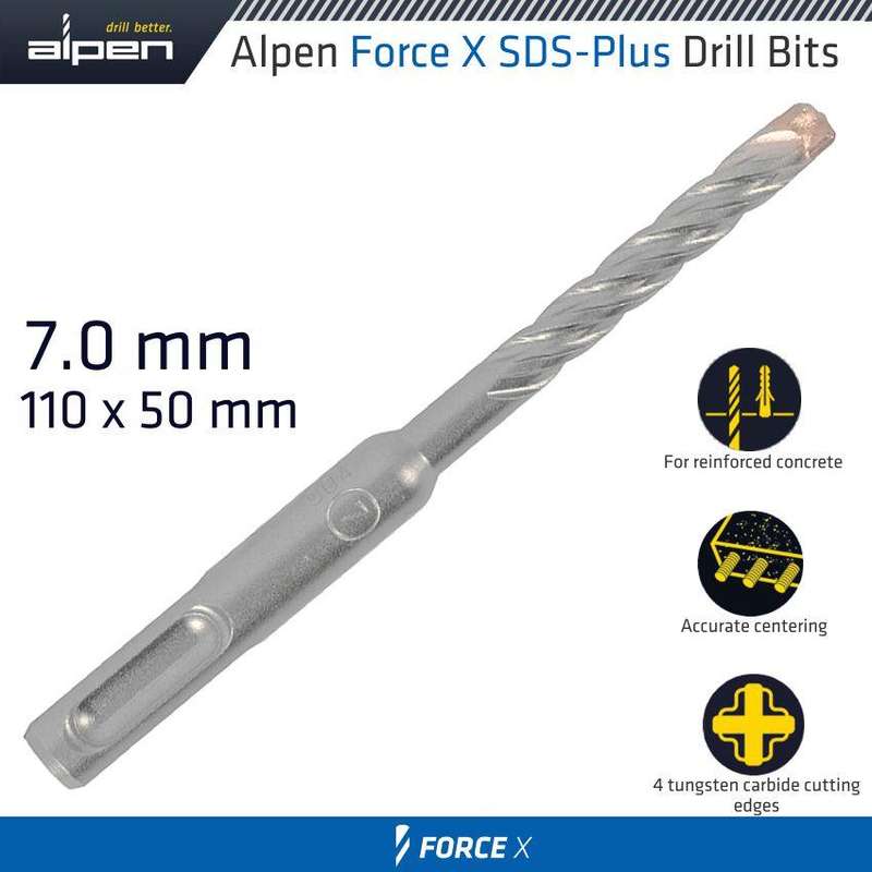 Force X 7.0 X 110/050 Sds Plus Rebar Drill Bit X4 Cutting Edges