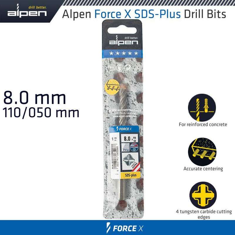 Force X 8.0 X 110/050 Sds Plus Rebar Drill Bit X4 Cutting Edges