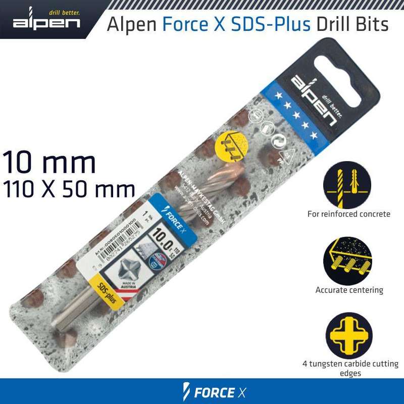 Force X 10.0 X110/050 Sds Plus Rebar Drill Bit X4 Cutting Edges