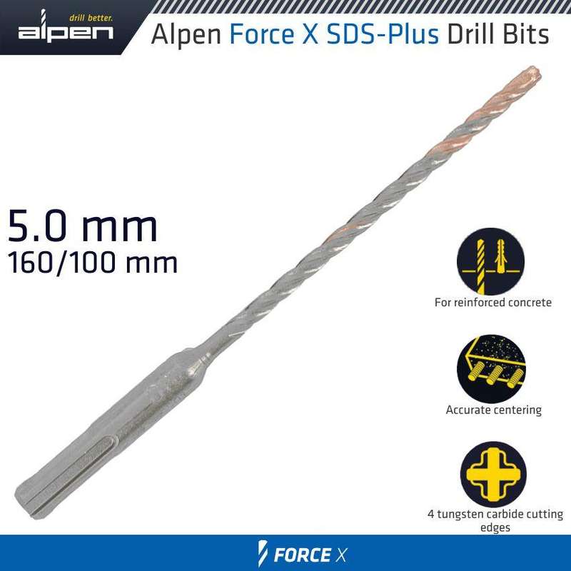 Force X 5.0 X 160/100 Sds Plus Rebar Drill Bit X4 Cutting Edges