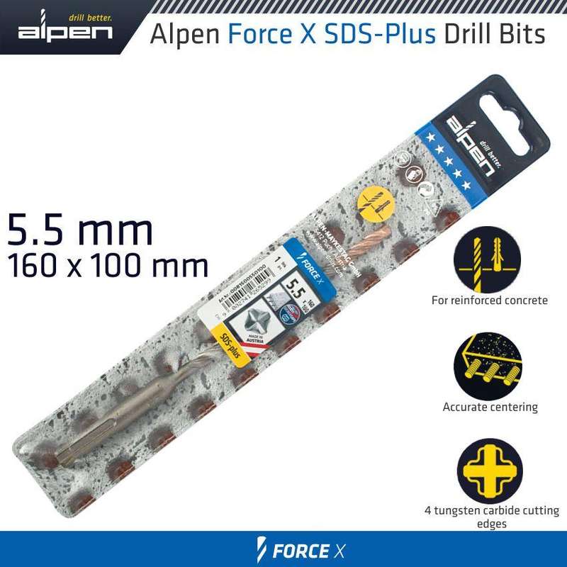 Force X 5.5 X 160/100 Sds Plus Rebar Drill Bit X4 Cutting Edges
