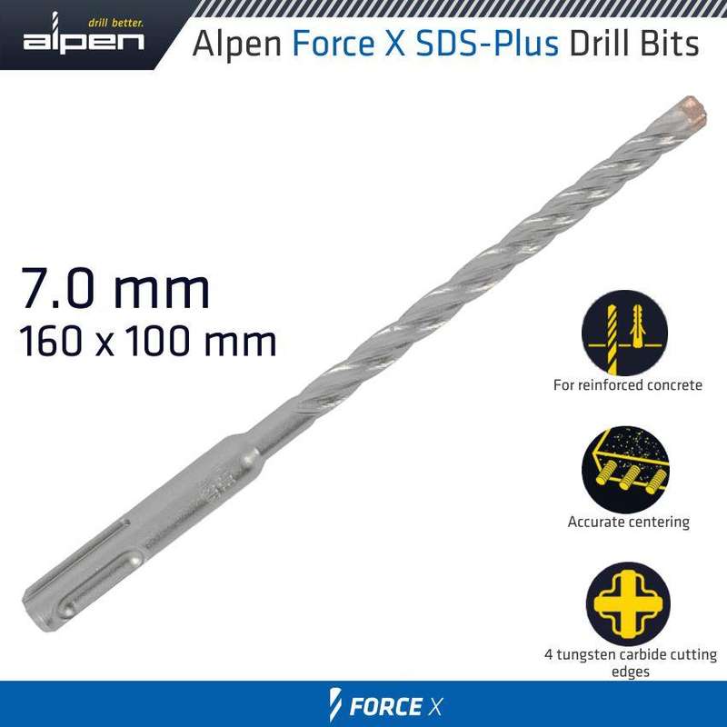 Force X 7.0 X 160/100 Sds Plus Rebar Drill Bit X4 Cutting Edges
