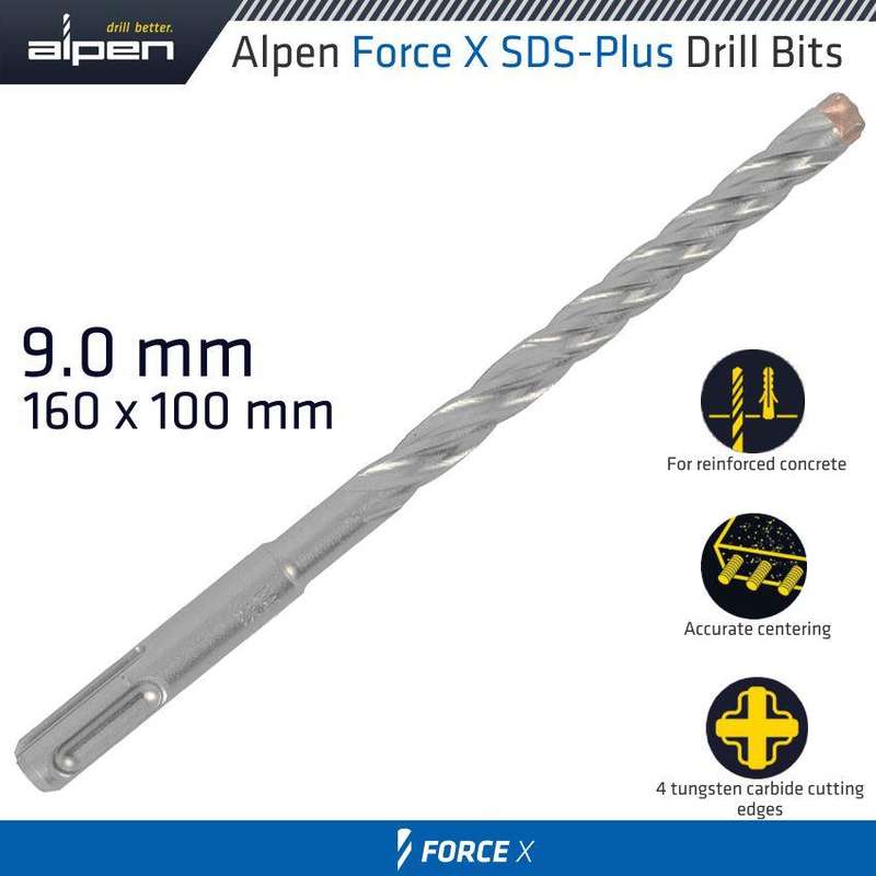 Force X 9.0 X 160/100 Sds Plus Rebar Drill Bit X4 Cutting Edges