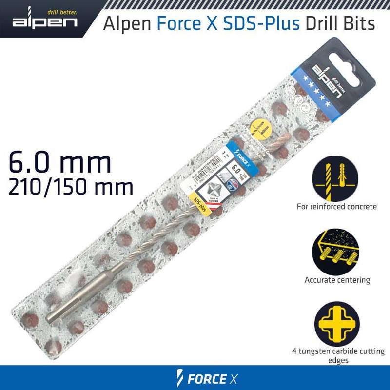 Force X 6.0 X 210/150 Sds Plus Rebar Drill Bit X4 Cutting Edges