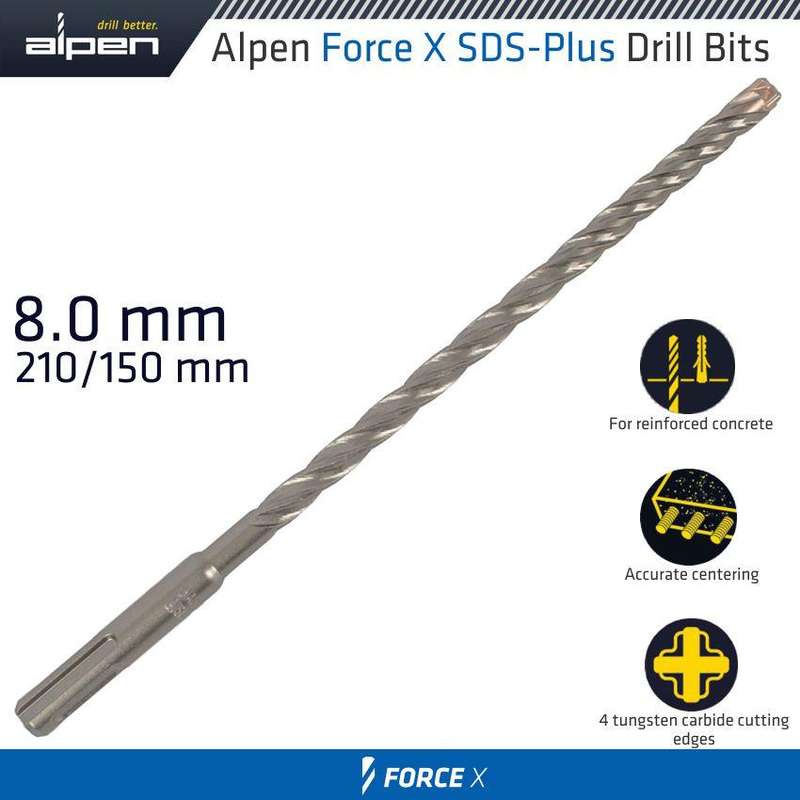 Force X 8.0 X 210/150 Sds Plus Rebar Drill Bit X4 Cutting Edges
