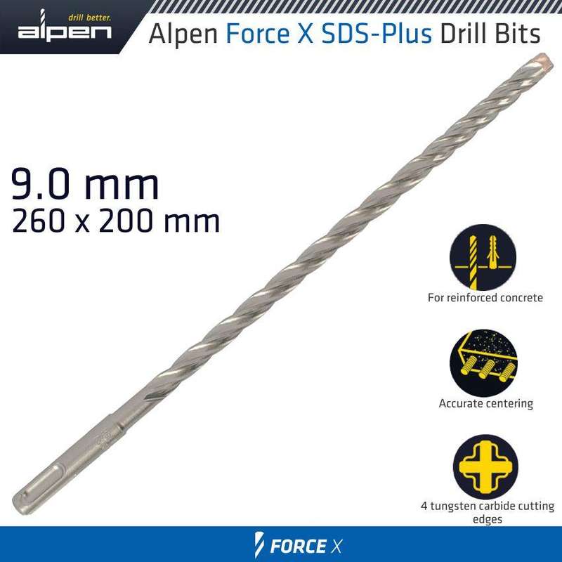 Force X 9.0 X 260/200 Sds Plus Rebar Drill Bit X4 Cutting Edges