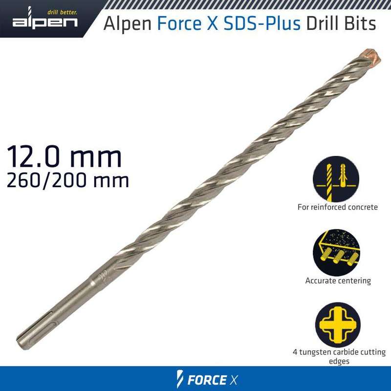 Force X 12.0 X 260/200 Sds Plus Rebar Drill Bit X4 Cutting Edges