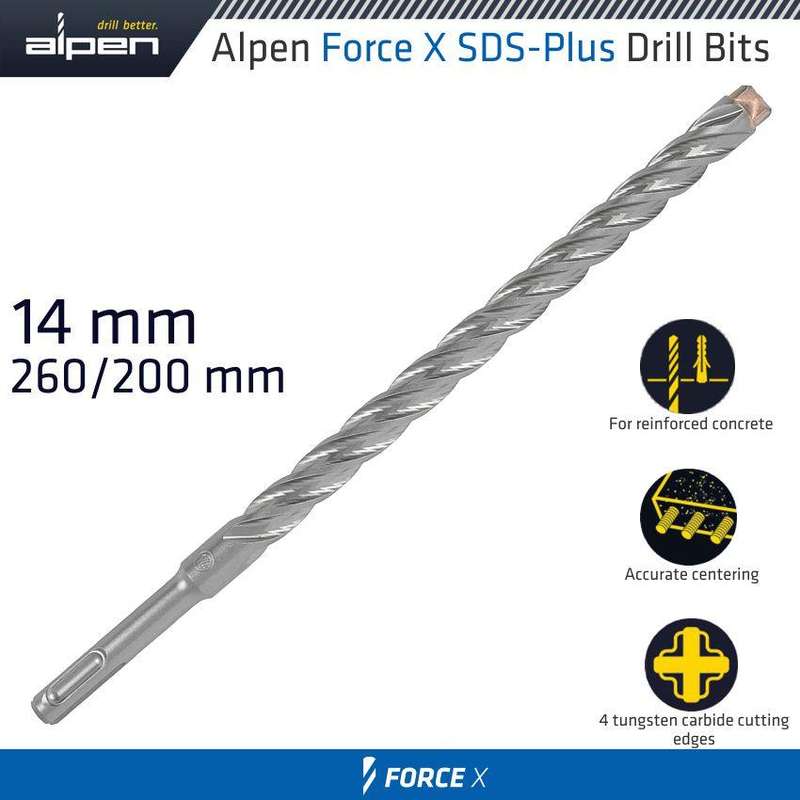 Force X 14.0 X 260/200 Sds Plus Rebar Drill Bit X4 Cutting Edges