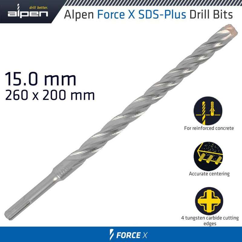 Force X 15.0 X 260/200 Sds Plus Rebar Drill Bit X4 Cutting Edges