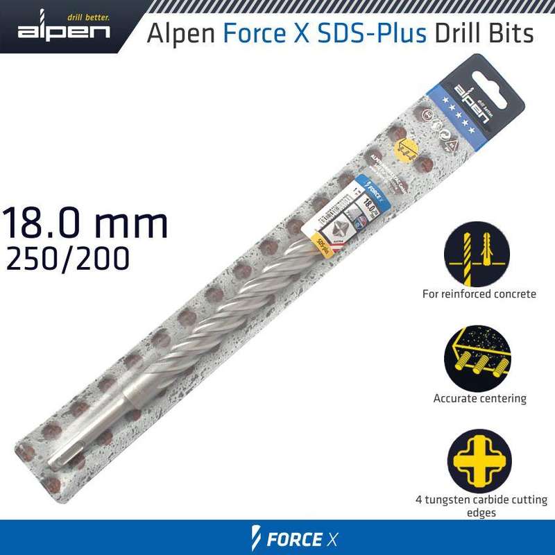Force X 18.0 X 250/200 Sds Plus Rebar Drill Bit X4 Cutting Edges
