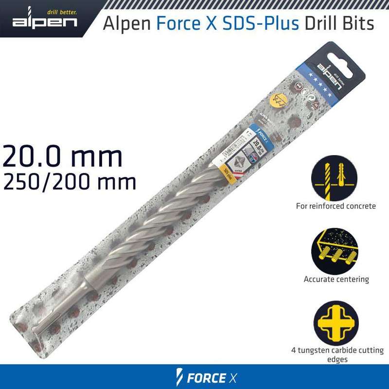Force X 20.0 X 250/200 Sds Plus Rebar Drill Bit X4 Cutting Edges