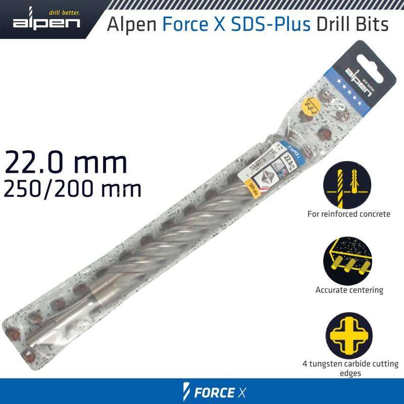 Force X 22.0 X 250/200 Sds Plus Rebar Drill Bit X4 Cutting Edges