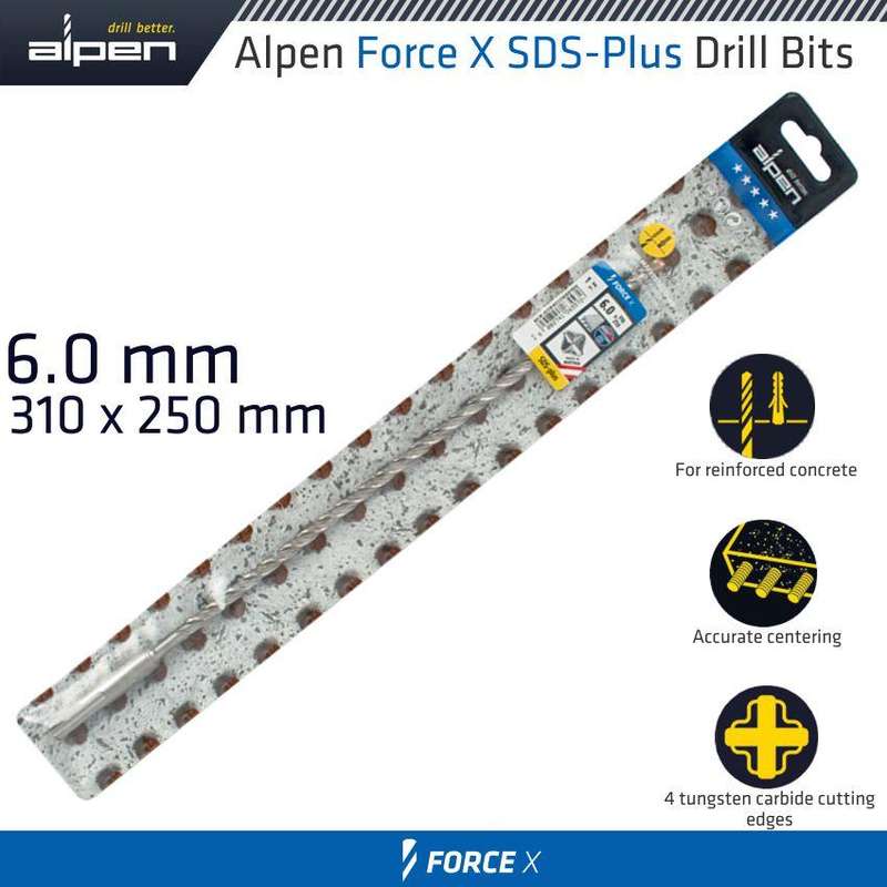 Force X 6.0 X 310/250 Sds Plus Rebar Drill Bit X4 Cutting Edges