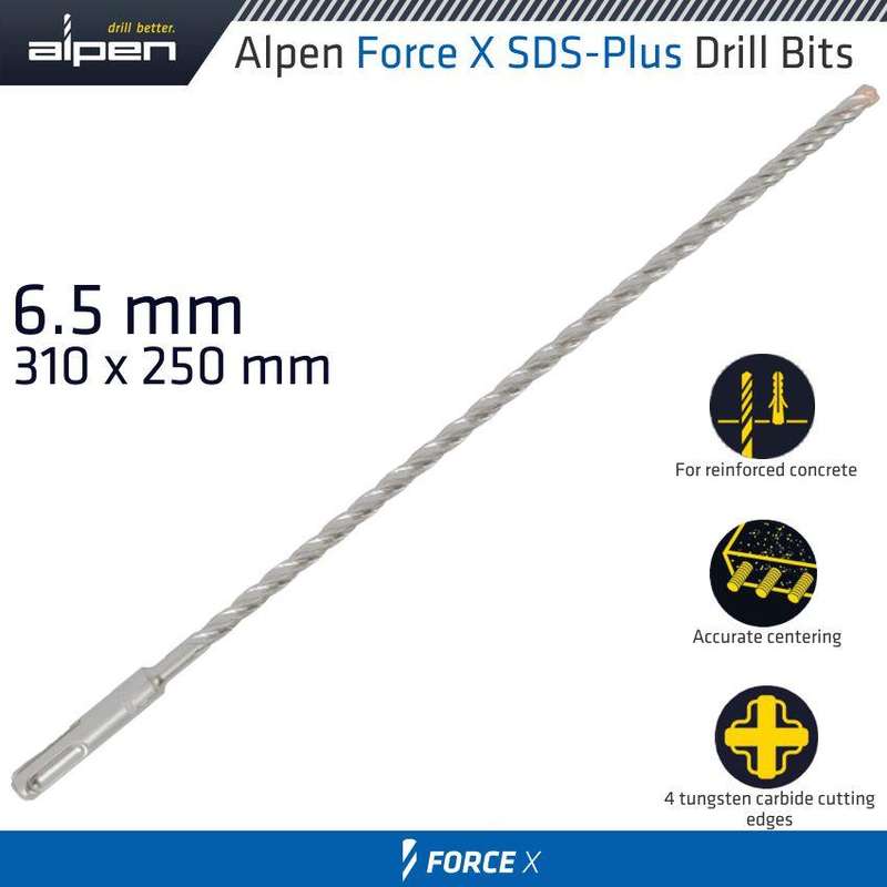 Force X 6.5 X 310/250 Sds Plus Rebar Drill Bit X4 Cutting Edges
