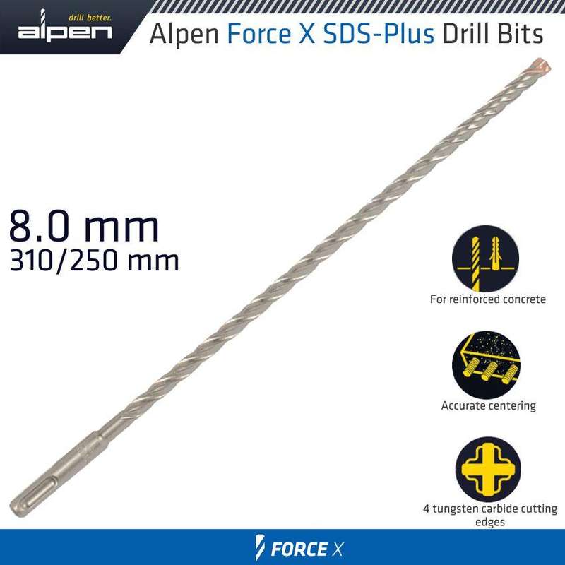 Force X 8.0 X 310/250 Sds Plus Rebar Drill Bit X4 Cutting Edges