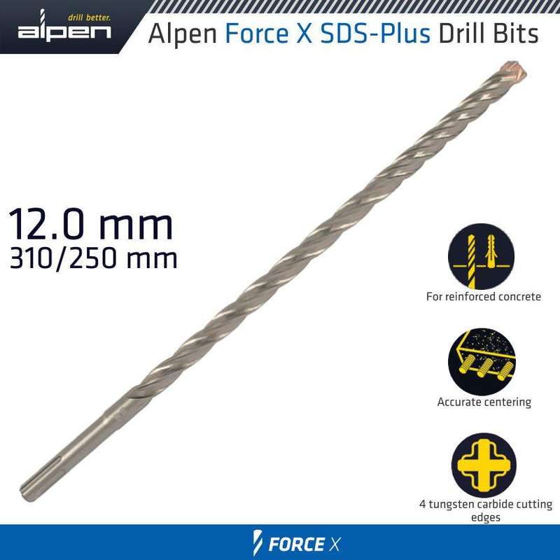 Force X 12.0 X 310/250 Sds Plus Rebar Drill Bit X4 Cutting Edges