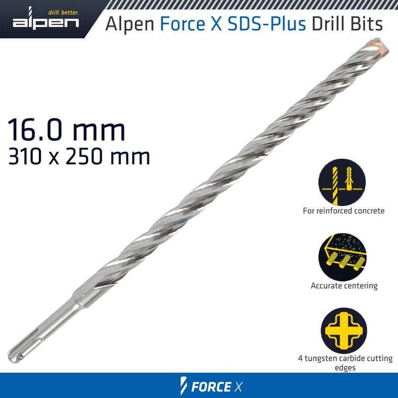 Force X 16.0 X 310/250 Sds Plus Rebar Drill Bit X4 Cutting Edges
