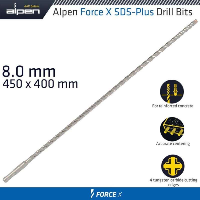 Force X 8.0 X 450/400 Sds Plus Rebar Drill Bit X4 Cutting Edges