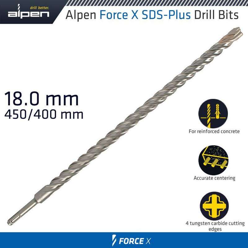 Force X 18.0 X 450/400 Sds Plus Rebar Drill Bit X4 Cutting Edges