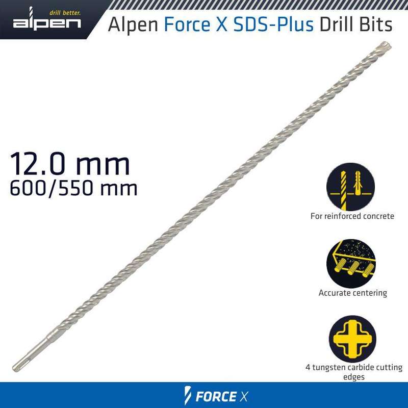 Force X 12.0 X 600/550 Sds Plus Rebar Drill Bit X4 Cutting Edges