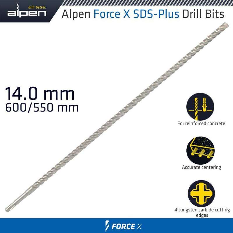 Force X 14.0 X 600/550 Sds Plus Rebar Drill Bit X4 Cutting Edges