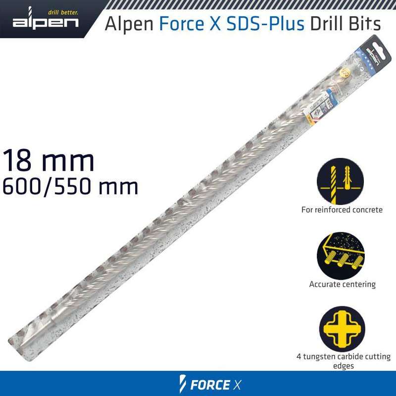 Force X 18.0 X 600/550 Sds Plus Rebar Drill Bit X4 Cutting Edges