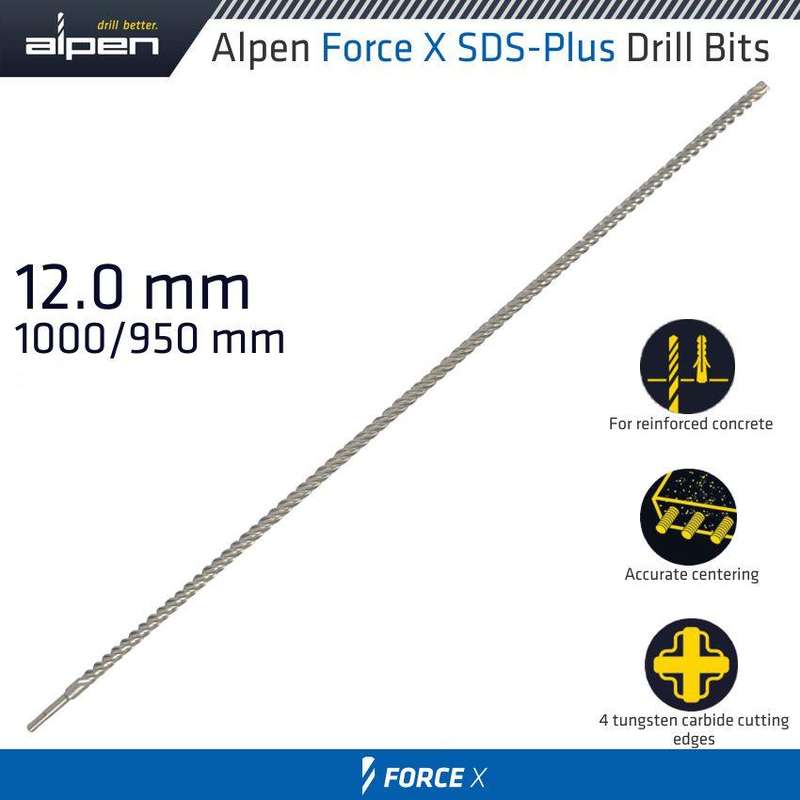 Force X 12.0 X 1000/950 Sds Plus Rebar Drill Bit X4 Cutting Edges