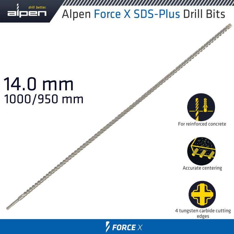 Force X 14.0 X 1000/950 Sds Plus Rebar Drill Bit X4 Cutting Edges