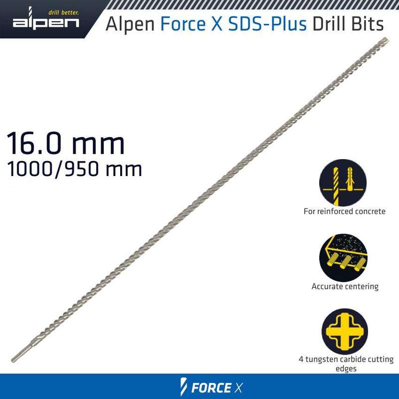 Force X 16.0 X 1000/950 Sds Plus Rebar Drill Bit X4 Cutting Edges