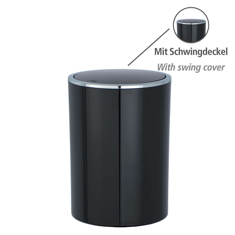 Wenko Swing Bin 5L - Inca Range - Plastic - Black & Chrome