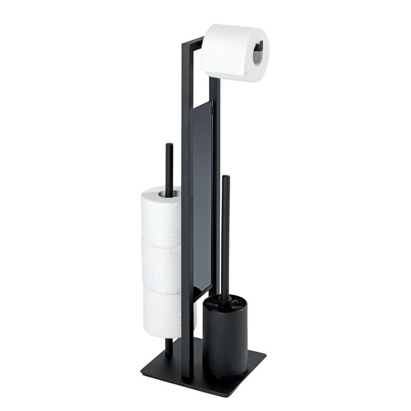 Wenko Freestanding Toilet Brush, Toilet Paper Holder Combo  - Rivalto - Matte Black
