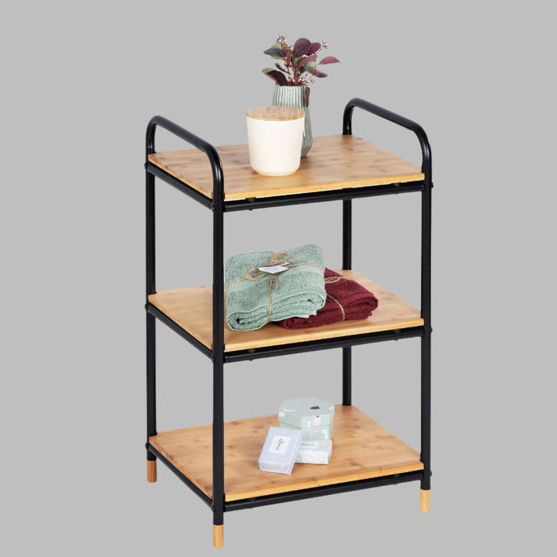 3 Tier Shelving Unit Loft Metal & Bamboo