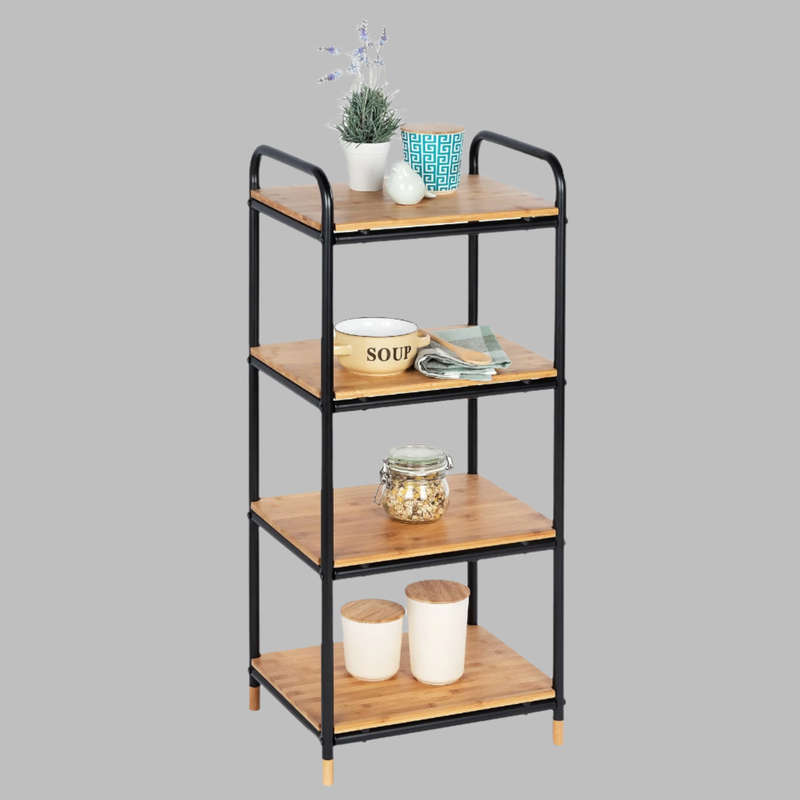 4 Tier Shelving Unit Loft Bamboo & Metal