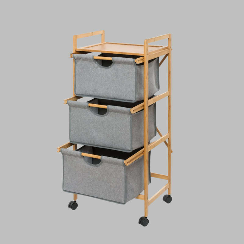 Laundry Trolley 3 Drawer Bahari Bamboo Grey