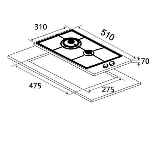 Alva 30Cm 2-Burner Gas Hob - Glass Top