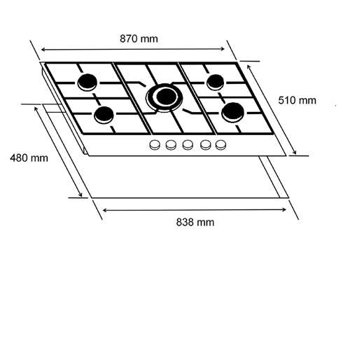 Alva 90Cm 5-Burner Gas Hob - Glass Top