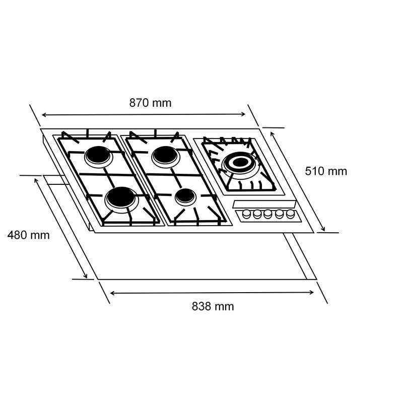 90cm 5 Burner Gas Hob Stainless Steel