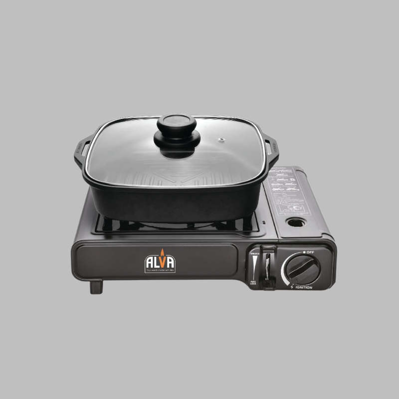 Single Burner Butane Canister Stove + Cooking Pot & Lid