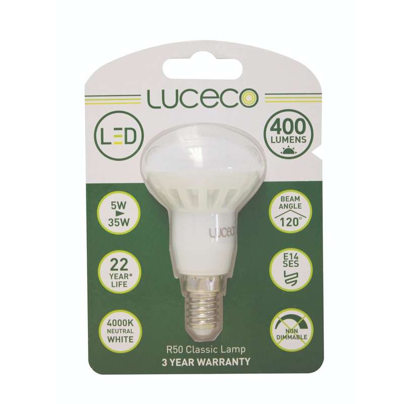 Luceco R50, 1Pc, E14, 5W, 400Lm, Neutral White, Non-Dim Led Globe