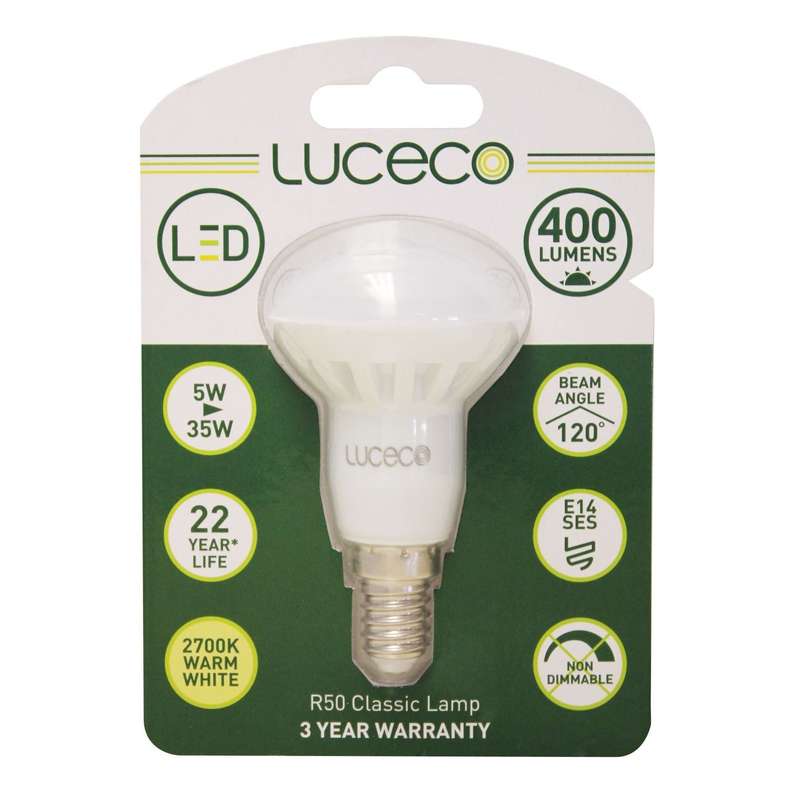 R50, 1 Pc E14, 5 W, 400 Lm, Warm White, 2700 K, Non Dim Led Globe