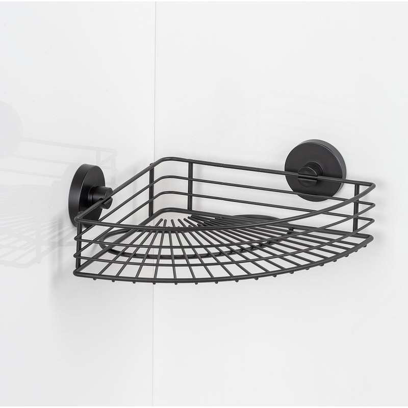 Vacuum Locâ® Corner Shelf Bari Black Wall Shelf No Drilling