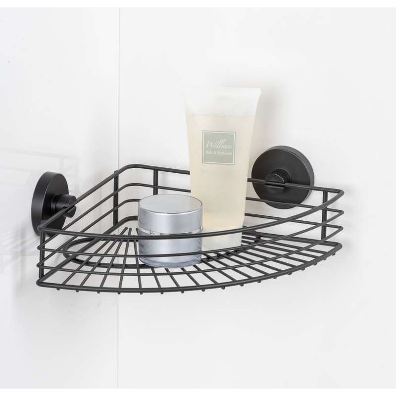 Vacuum Locâ® Corner Shelf Bari Black Wall Shelf No Drilling