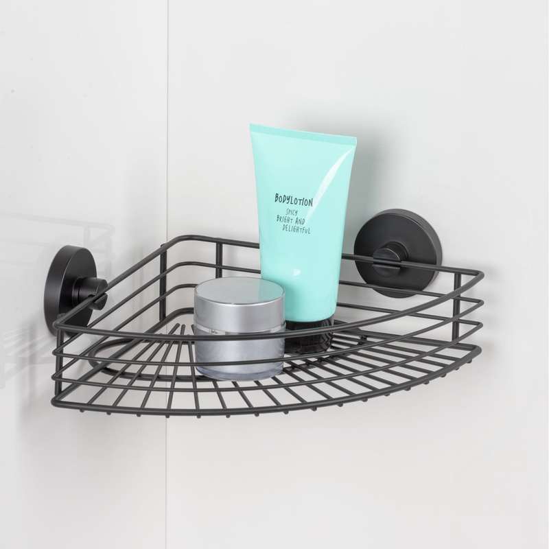 Vacuum Locâ® Corner Shelf Bari Black Wall Shelf No Drilling