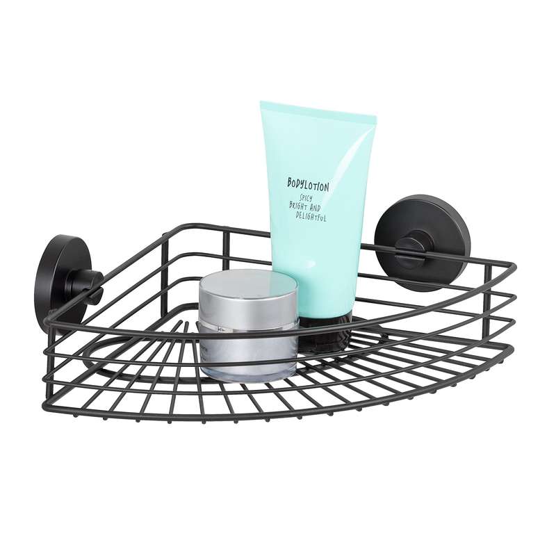 Vacuum Locâ® Corner Shelf Bari Black Wall Shelf No Drilling