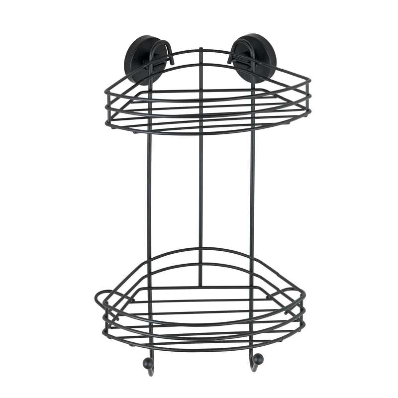 Vacuum Locâ® 2 Tier Corner Rack Black Wall Shelf No Drilling